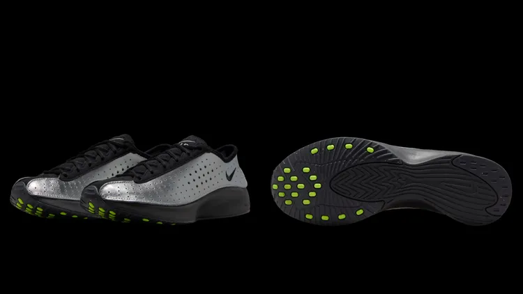 鞋底綠色圓點是致敬2000年代田徑釘鞋的排列。品牌提供