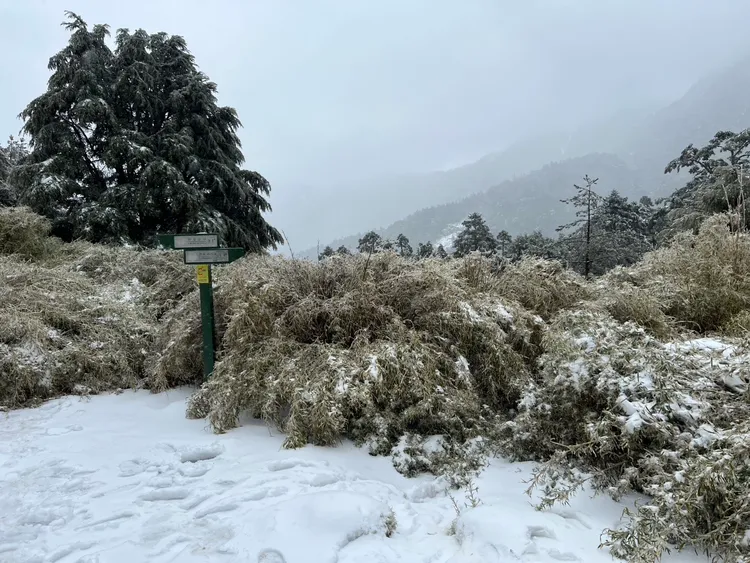 奇萊山積雪超過30公分雪地救援寸步難行。花蓮縣消防局提供