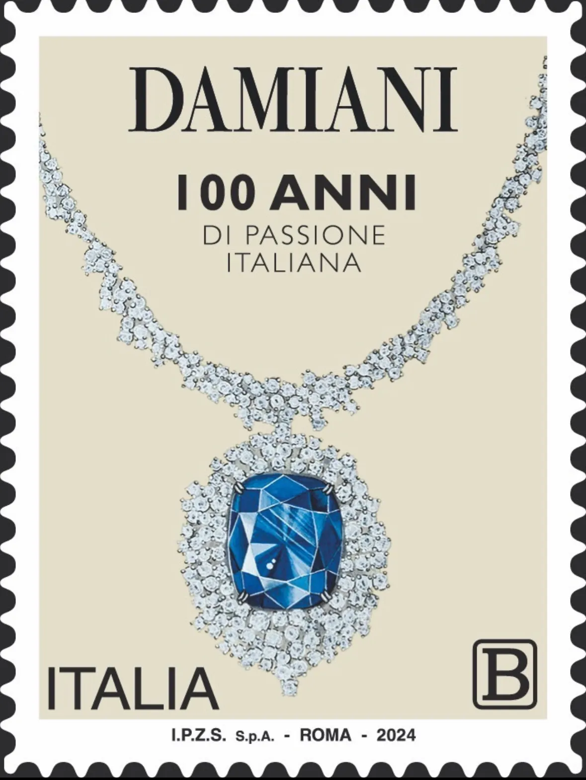 義大利經濟發展部為慶祝DAMIANI百周年,特別發行的紀念版郵票。品牌提供