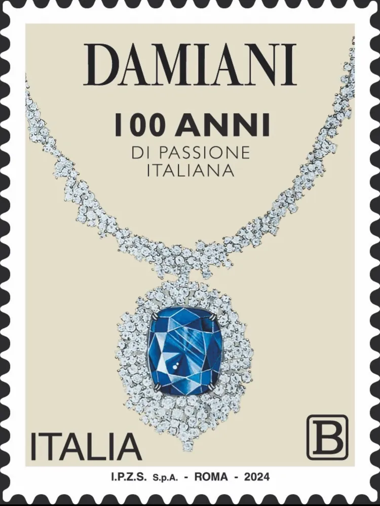 義大利經濟發展部為慶祝DAMIANI百周年，特別發行的紀念版郵票。品牌提供