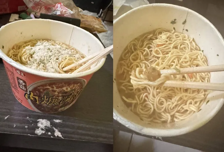 「香菇肉羹泡麵」吃法其實很費功夫。翻攝《泡麵公社 泡麵俱樂部》臉書