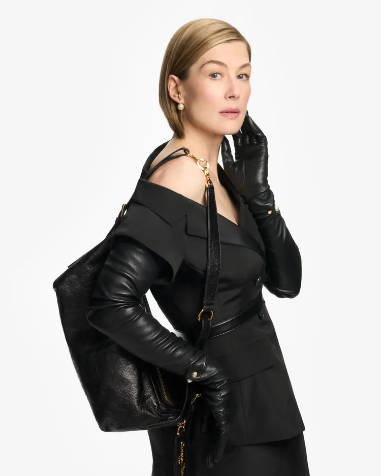 《控制》女星Rosamund Pike化身購物頻道專家，推薦DIOR D-Journey包。品牌提供