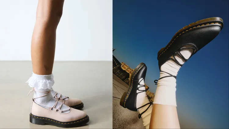 「Elphie II芭蕾平底鞋」搭配可自由綁繫的環繞綁帶。品牌提供