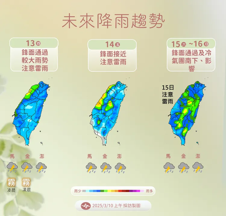 未來降雨趨勢。中央氣象署提供