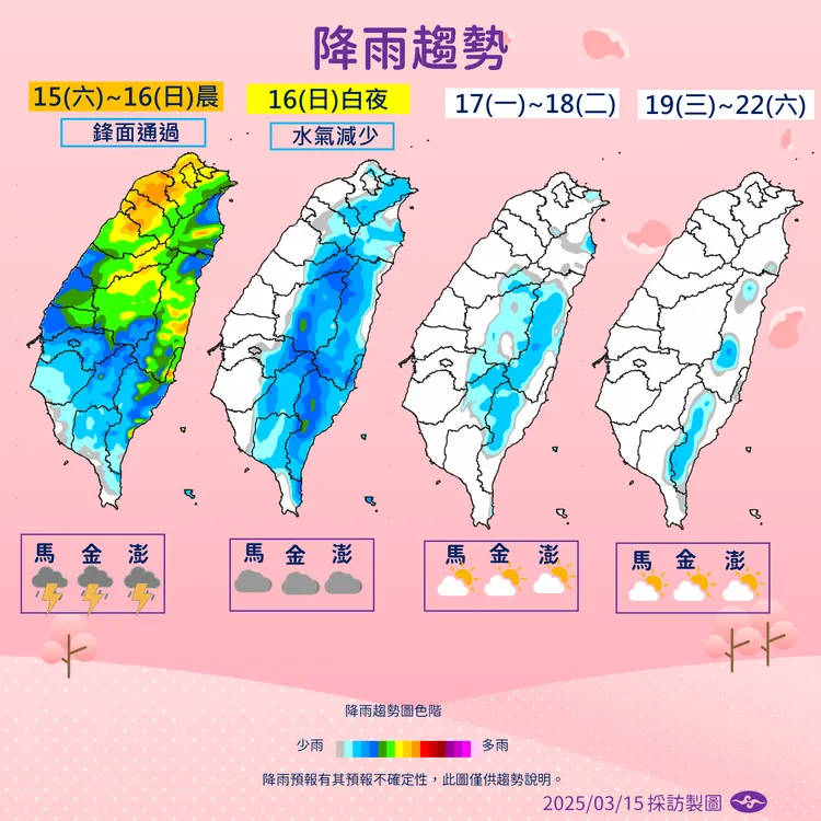 未來一週降雨區是。氣象署提供