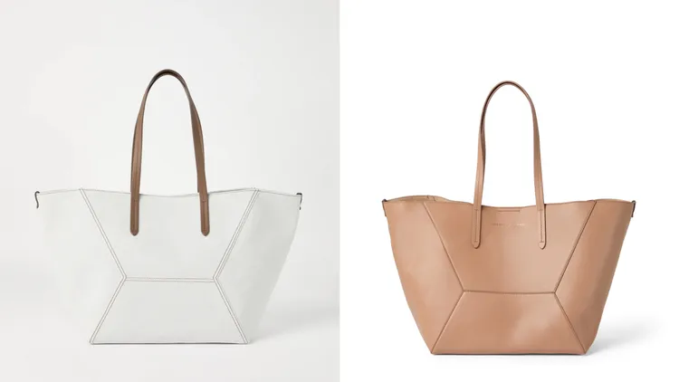 Brunello Cucinelli DUO白色棉麻中型托特包（左）9萬1800元、DUO裸膚色中型托特包 （右）12萬3700元。品牌提供