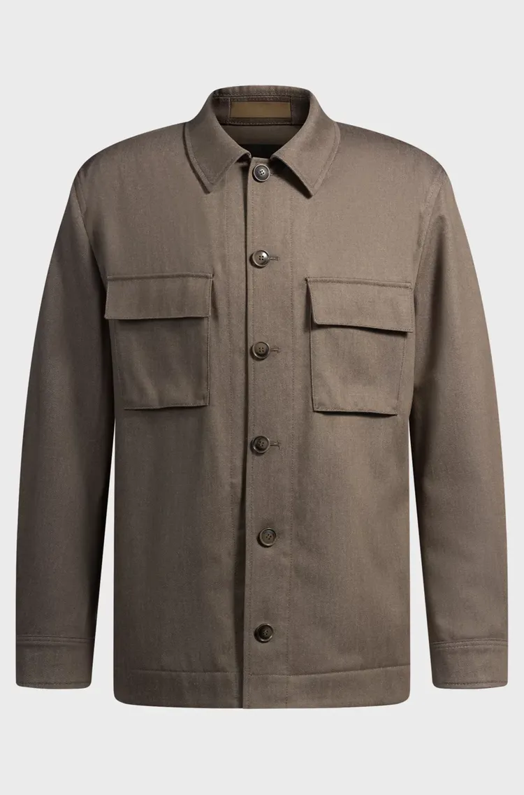 BOSS頂級系列深褐色羊毛丹寧襯衫式外套，2萬9400元。品牌提供