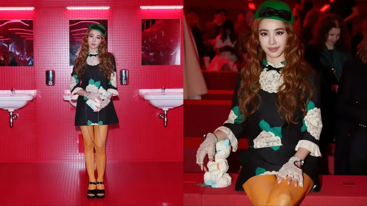 蔡依林的看秀穿搭為短洋裝配上橘色褲襪。品牌提供