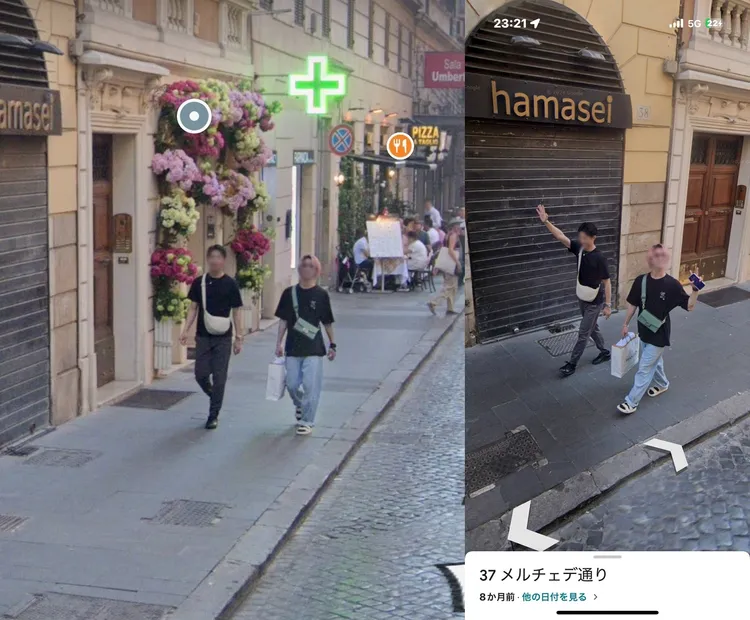 有粉絲最近在Google Map搜尋義大利街景，發現佐久間大介（右）的身影。翻攝X（推特）