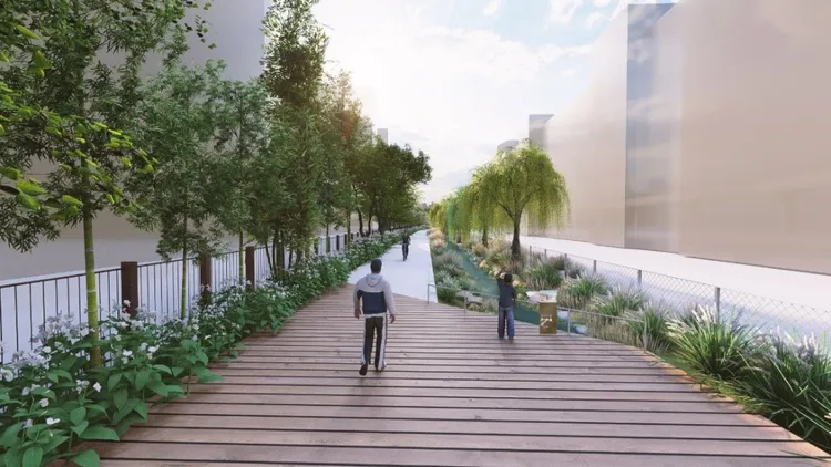 貴子坑溪將有嶄新的水岸公園風貌，圖為模擬圖。水利局提供