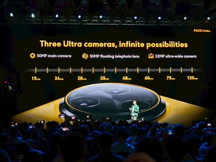 POCO F7 Ultra三鏡頭配置結合了HDR 主鏡頭、旗艦級浮動長焦鏡頭，以及超廣角鏡頭。POCO提供