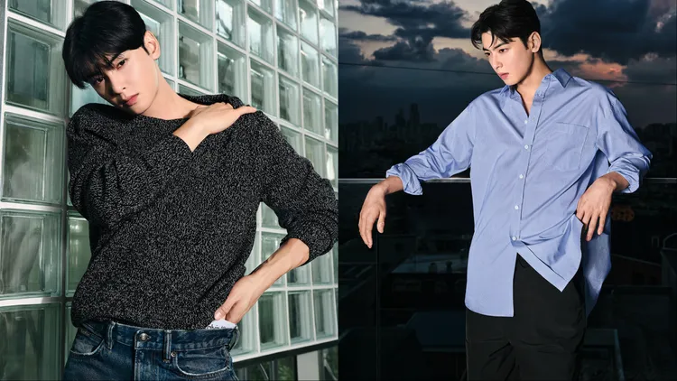 車銀優換上混色寬鬆羊毛衫、藍色襯衫的造型相當有男友感。品牌提供