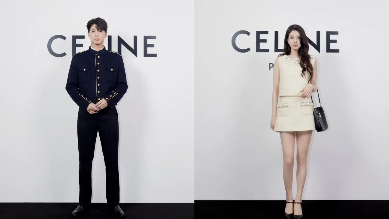 朴寶劍（左）與秀智在新加坡出席CELINE ION Orchard精品店開幕活動。品牌提供