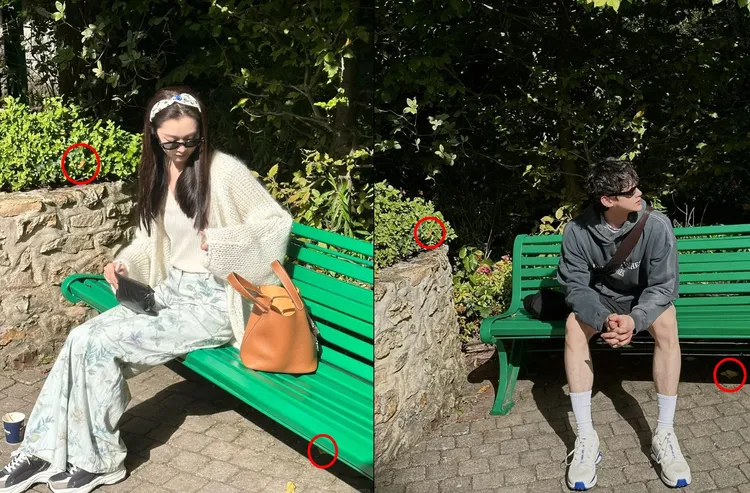 宋軼、白敬亭在2023年10月雙飛巴黎，之後兩人PO出綠椅照，網友比對葉子，認為是同時間拍攝。翻攝宋軼小紅書、白敬亭小紅書
