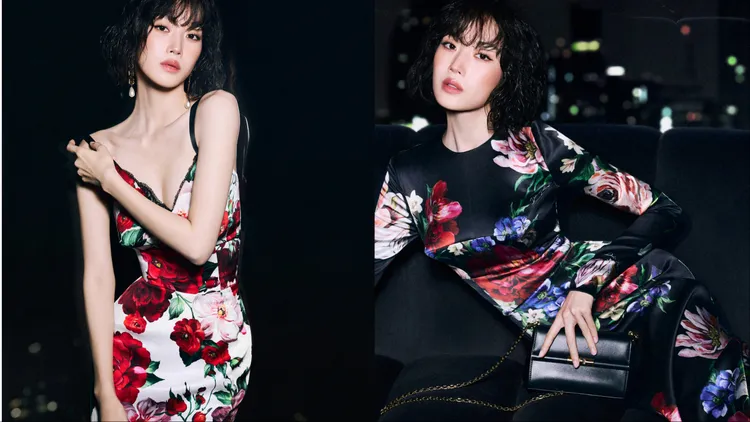 玫瑰印花樣裝的造型也相當性感。品牌提供