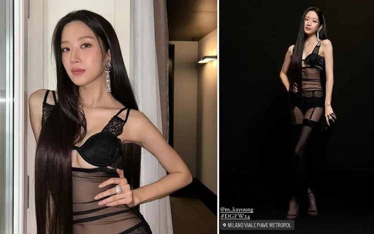 文佳煐曾辣翻Dolce & Gabbana秀場。左圖翻攝yyunyeong IG、右圖翻攝Dolce & Gabbana IG