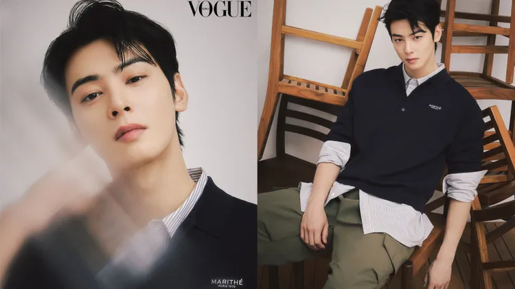 車銀優將POLO上衣內搭條紋襯衫輕鬆打造出層次感穿搭。翻攝voguekorea、marithe_kr IG