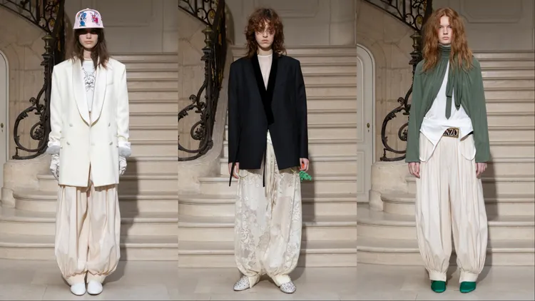 KENZO將俐落的正裝剪裁配上柔軟褶皺蘿蔔褲等輕鬆慵懶的單品形成衝突對比。品牌提供