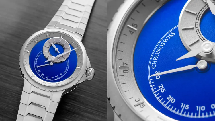 PULSE One Blue腕錶，41mm，五級鈦金屬錶殼，CVD鍍膜藍色錶盤，一體式五級鈦金屬鍊帶，瑞寶自製自動上鍊機芯C. 6001，動力儲存55小時，防水深度100米，限量100只，48萬5000元。品牌提供