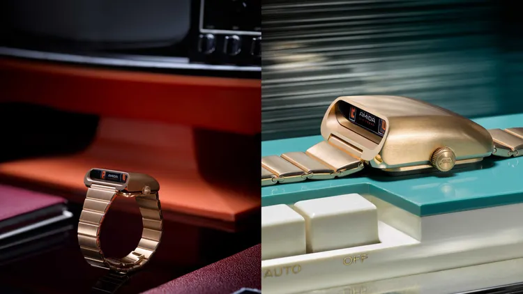 AMIDA Digitrend Edition Black炫金版，39.6*39*15.6mm，316L精鋼錶殼，精鋼錶鍊/碳灰色Alcantara錶帶，瑞士製自動機械機芯Soprod NEWTON P092，動力儲存44小時，防水深度50米，16萬元。品牌提供