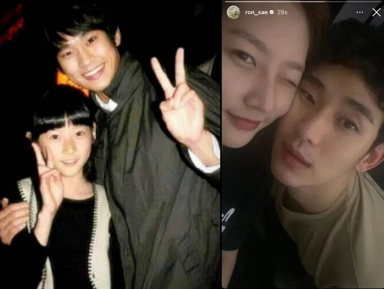 金賽綸在童星時期曾與金秀賢合照，長大後成為同門師兄妹，去年她突然發出親密合照，引發軒然大波。翻攝扒圈小記微博