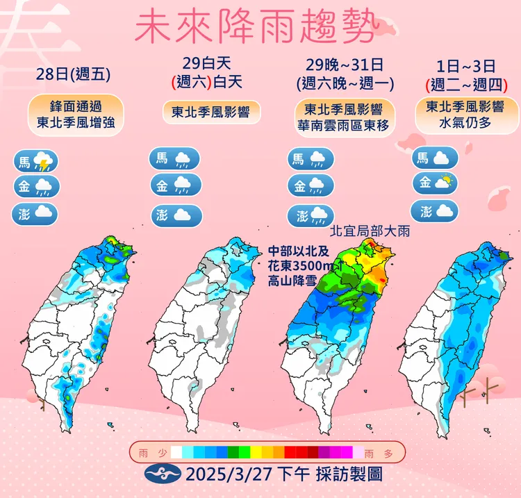 未來降雨預報。氣象署提供
