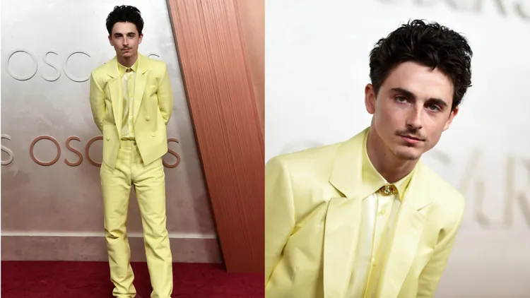 「甜茶」穿著紀梵希（GIVENCHY）的黃色西裝登場。美聯社