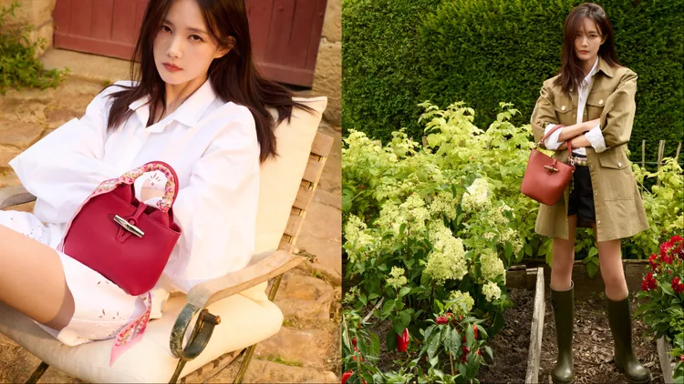 李一桐以甜菜根菜、樹皮色的Le Roseau包款呼應Longchamp本季的田園氣息。品牌提供