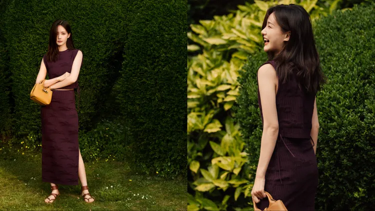 李一桐以針織背心套裝配上Le Roseau包款。品牌提供