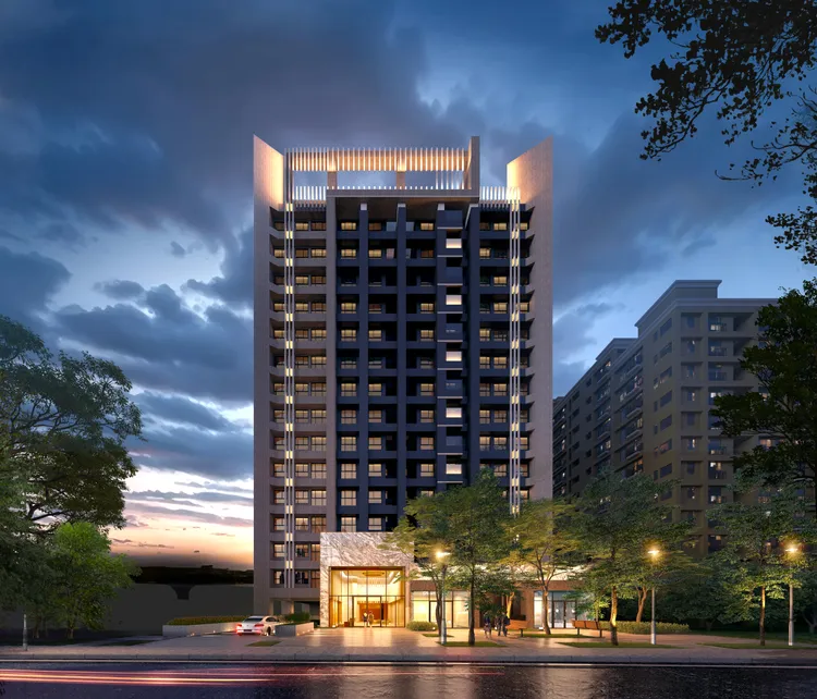 「鼎藏豐碩」建築外觀3D示意圖夜間透過光影營造質感。鼎藏豐碩提供