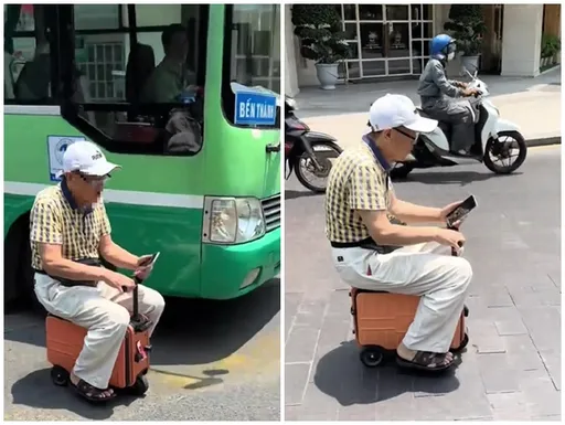 白帽男馬路中騎電動行李箱　胡志明市警鎖定觀光客身分