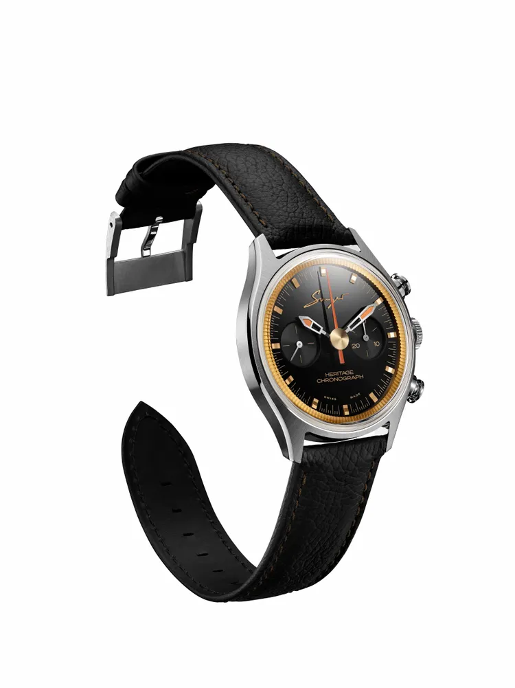 Singer Reimagined傳承系列Black Lacquered腕錶，38mm，不鏽鋼錶殼，經典黑色漆面美學，粒紋天然皮革或紡織品錶帶，全面修復之Valijoux 236機芯，動力儲存48小時，防水深度50米，70萬元。品牌提供