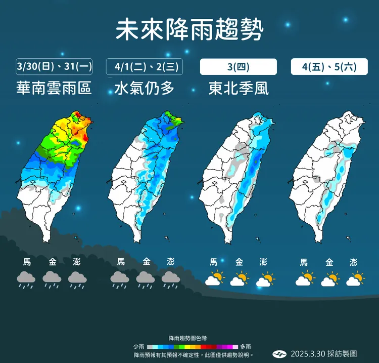 一週降雨趨勢。氣象署提供