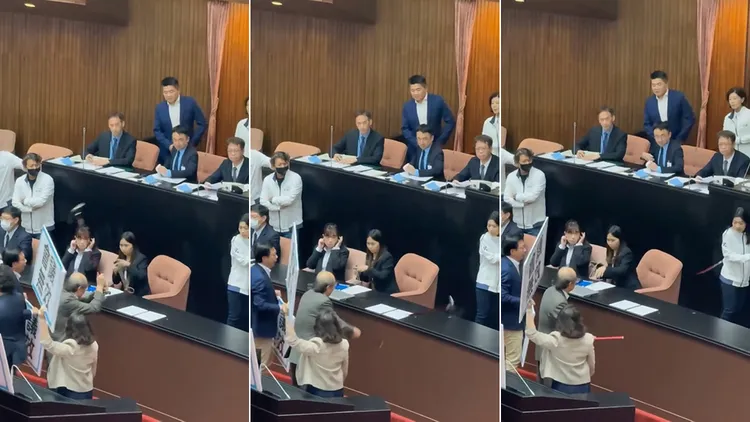 柯建銘砸斷拐杖結果射中徐巧芯。翻攝自「不演了新聞台」臉書