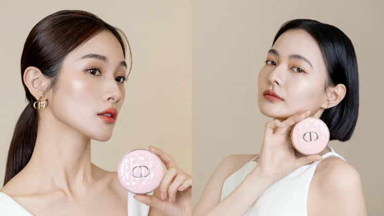 Model示範Dior超完美晶透光氣墊妝效。品牌提供