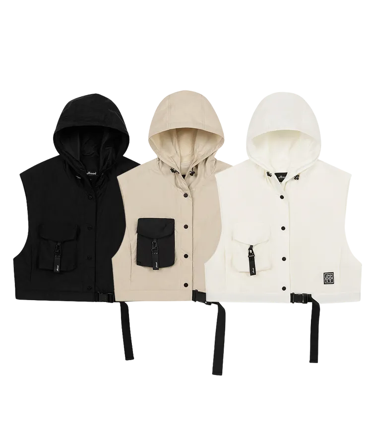 ofFroad Unisex輕行連帽短版層次背心，各4800元。品牌提供