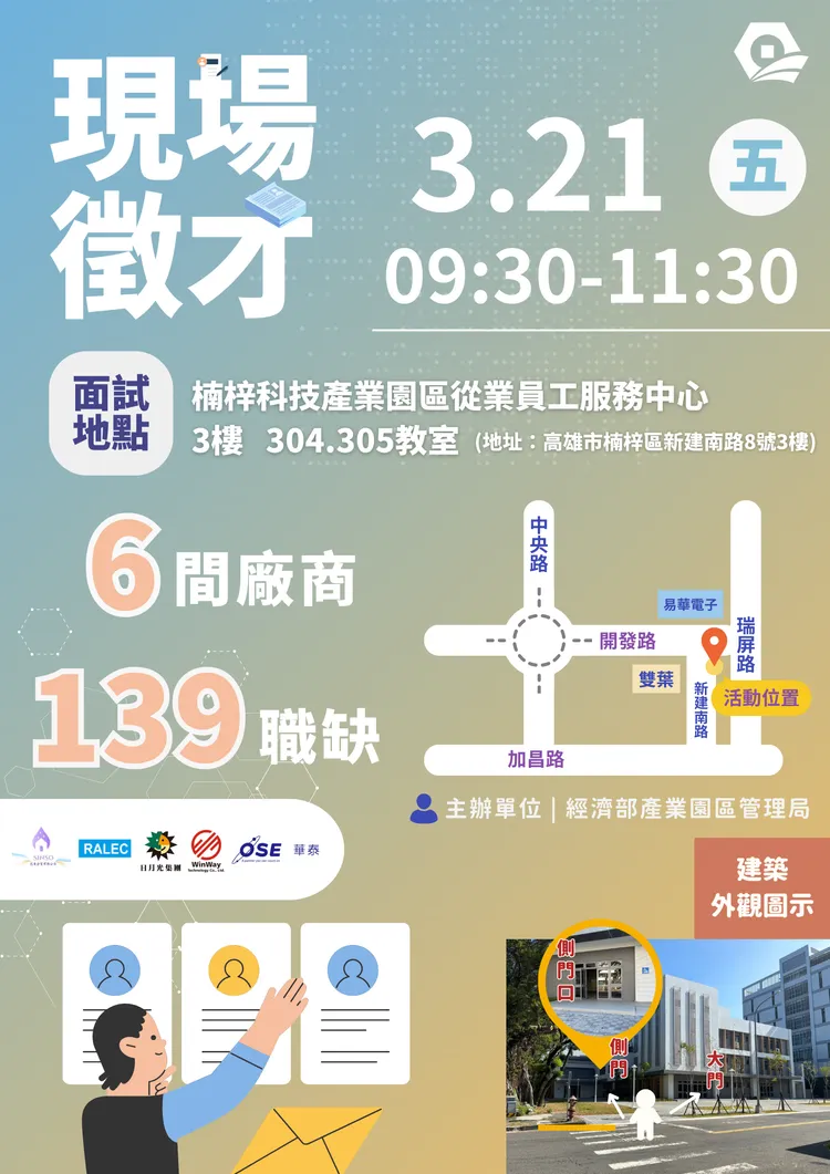 楠梓科技產業園區將於3/21舉辦第一季現場徵才活動。翻攝畫面