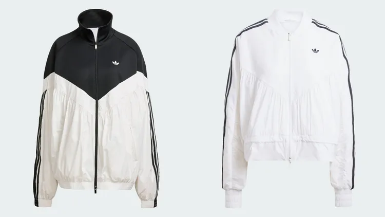 adidas Originals三條線立領外套（左）、三條線蕾絲拼接外套（右），各5690元。品牌提供