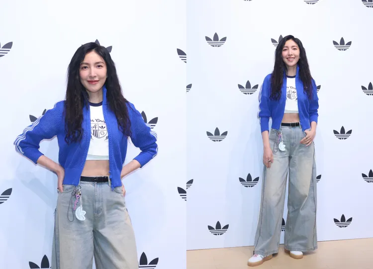 楊謹華以短版上衣、水洗牛仔褲搭出復古風格，同時大曬纖細蠻腰。攝影中心攝