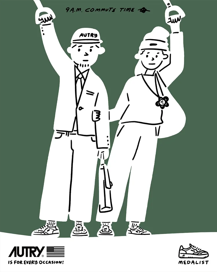 透過一對時尚情侶的穿搭演繹AUTRY鞋款的多元風格。品牌提供