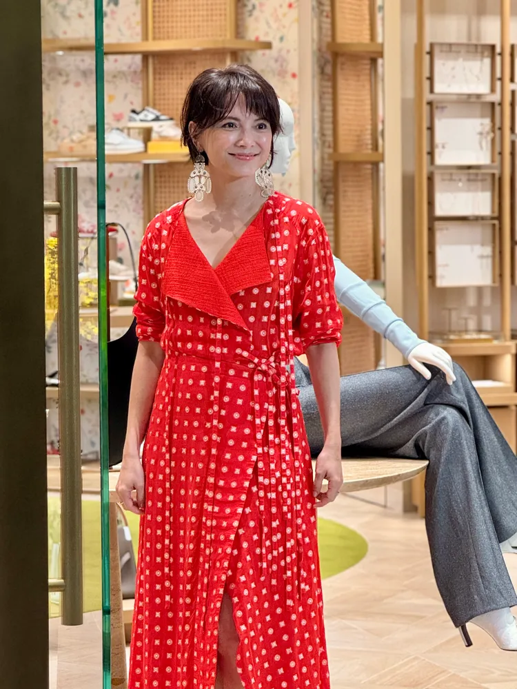 李心潔今日為TORY BURCH台北101店面店面開幕剪綵。張家玲攝