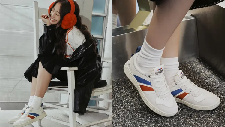 吳映潔搭配PALLADIUM PALLACUP FLAME復古休閒小白鞋。翻攝吳映潔IG
