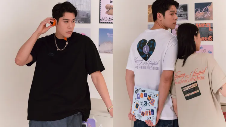 「Young & Stupid Vinyl Tee」（左）透過碎裂愛心黑膠圖案呼應新歌情感，1280元。品牌提供