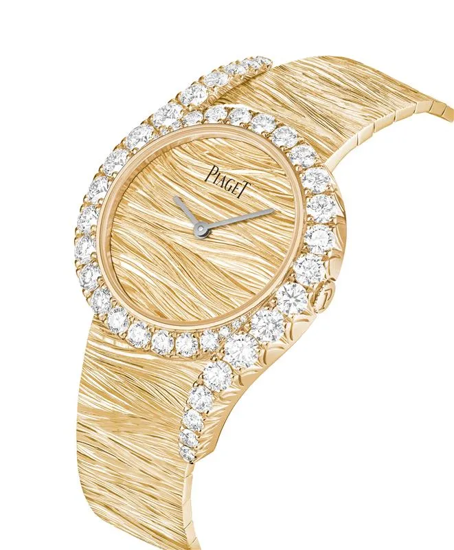 伯爵Limelight Gala系列18K玫瑰金宮廷式雕刻飾紋鑽石自動上鍊腕錶，32mm，18K玫瑰金錶殼，18K玫瑰金錶盤，18K玫瑰金錶帶，伯爵自製501P1自動上鍊機芯，動力儲存40小時，價格店洽。品牌提供