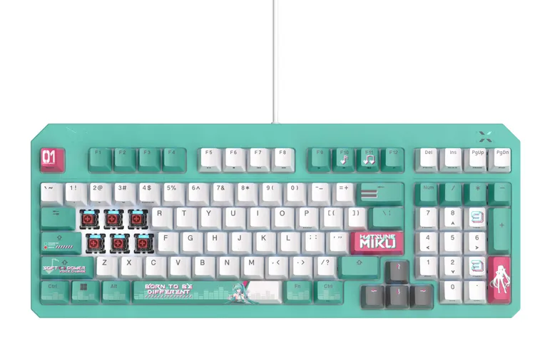 TUF Gaming K3 Gen II Hatsune Miku限定版電競鍵盤，擁有97%布局。華碩提供