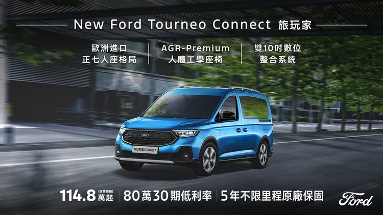 25年式Tourneo Connect福特旅玩家全新推出Active車型，透過專屬抗磨套件（前後下保桿、四處輪拱、側裙）、蜂巢式水箱護罩及17吋雙色切削式鋁合金輪圈等Active專屬套件。業者提供