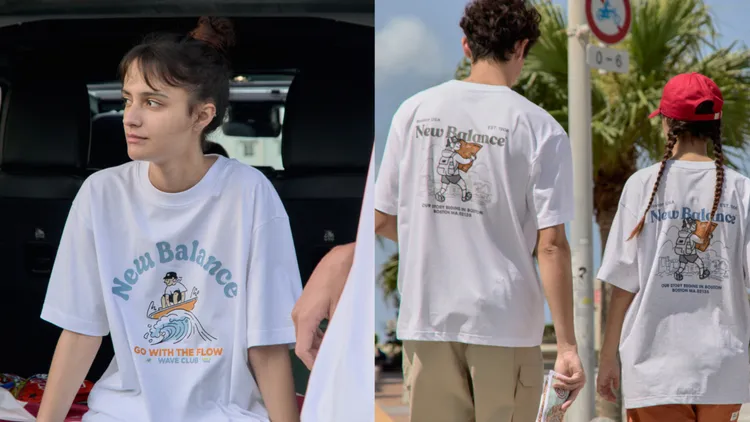 上衣的NB BOY分別以滑板、衝浪板等配件展現出夏日活力，各1480元。品牌提供