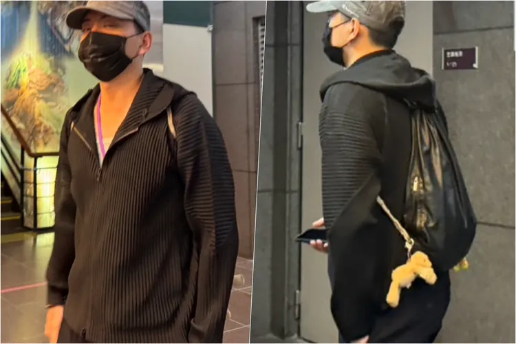 王大陸穿著三宅一生Homme Plissé Issey Miyake百褶拉鍊連帽黑色薄外套。記者張綵茜攝