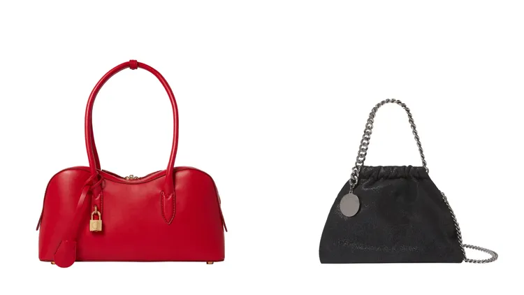 Stella McCartney紅色Stella Ryder肩背包（左）5萬6700元、黑色Falabella抽繩斜背包（右）3萬500元。品牌提供