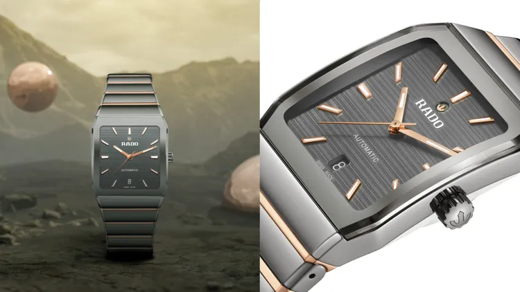 玫瑰金錶款配以拋光電漿高科技陶瓷錶圈，為本次主打款式。品牌提供